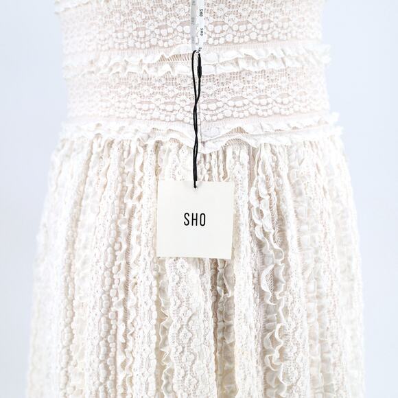 Sho By Tadashi Shoji Women White Pucker Lace Drop Waist Cocktail Dress Size L - Picture 4 of 6